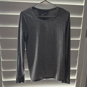 GAP Fit Gray Striped Long Sleeve Open Back Tee